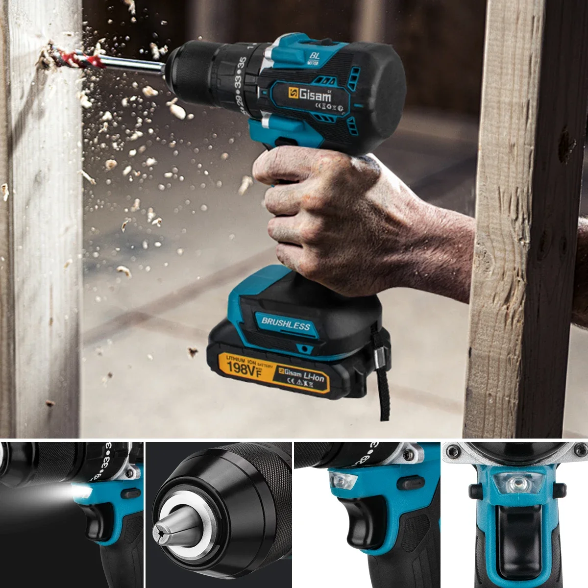 Gisam 13mm 35+3 Torque Brushless Electric Impact Drill Cordless Drill Electric Screwdriver Power Tools For Makita 18V Battery 2