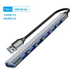 Enhanced Multi-Port USB-C Hub with 7 High-Speed USB Ports (7-IN-1 Gray USB)