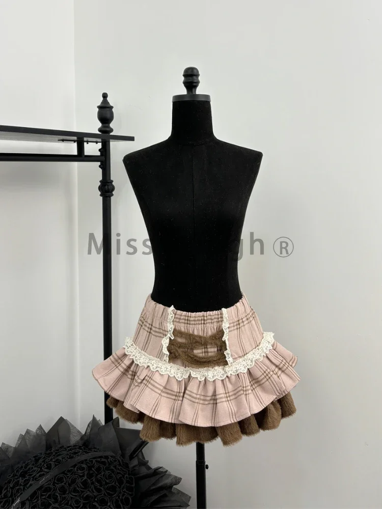 Sweet Kawaii 2 Piece Sets Women Japanese Y2k Brown Retro Tops + Chic Mini Cake Skirt Female Princess Elegant Outfits Spring 2025 3