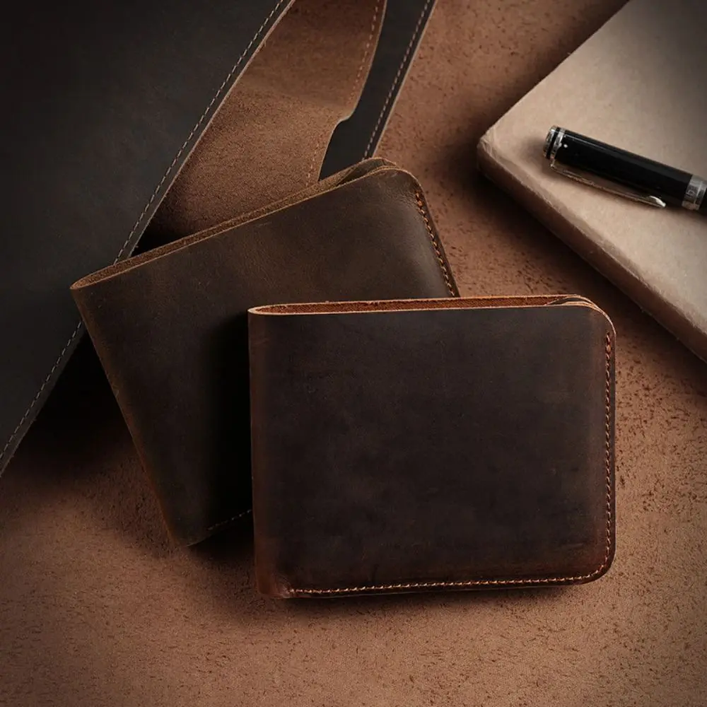 

Brown Men Purses Easy To Clean Slim 6 Card Slots Money Pocket Vintage Portable Money Clip Wallet Outdoor