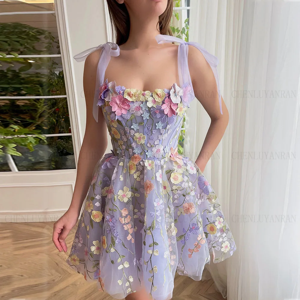 Purple Lace Formal Occasion Dresses Bow Strap Mini A-Line Party Dress Luxury Short Zipper Sexy Cocktail Gown