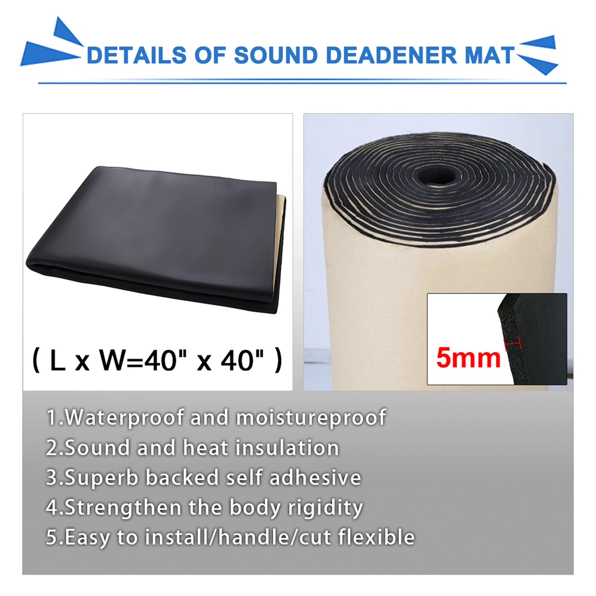 Sound Proof Mat Sound Insulation Mat Sound Absorbing Foam Soundproofing Foam Heat Insulation Mat Sound Deadener Mat 3mm 5mm 8mm 100cmx100cm Car Heat Insulation Pad Underlay Foam Self-adhesive
