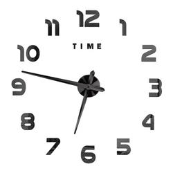 Contemporary Large Wall Clock with Acrylic Mirror Stickers - 40CM (Black)