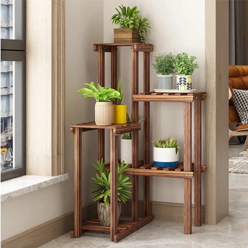 Plant Corner Stand 6 Tier Wood Shelf Indoor Outdoor Garden Patio Displaying Shelves Rack for Flowers Succulents Planter Pots nordic wrought iron retro flower stand solid wood multi layer patio plant pot shelf living room stair shape floor flower holder