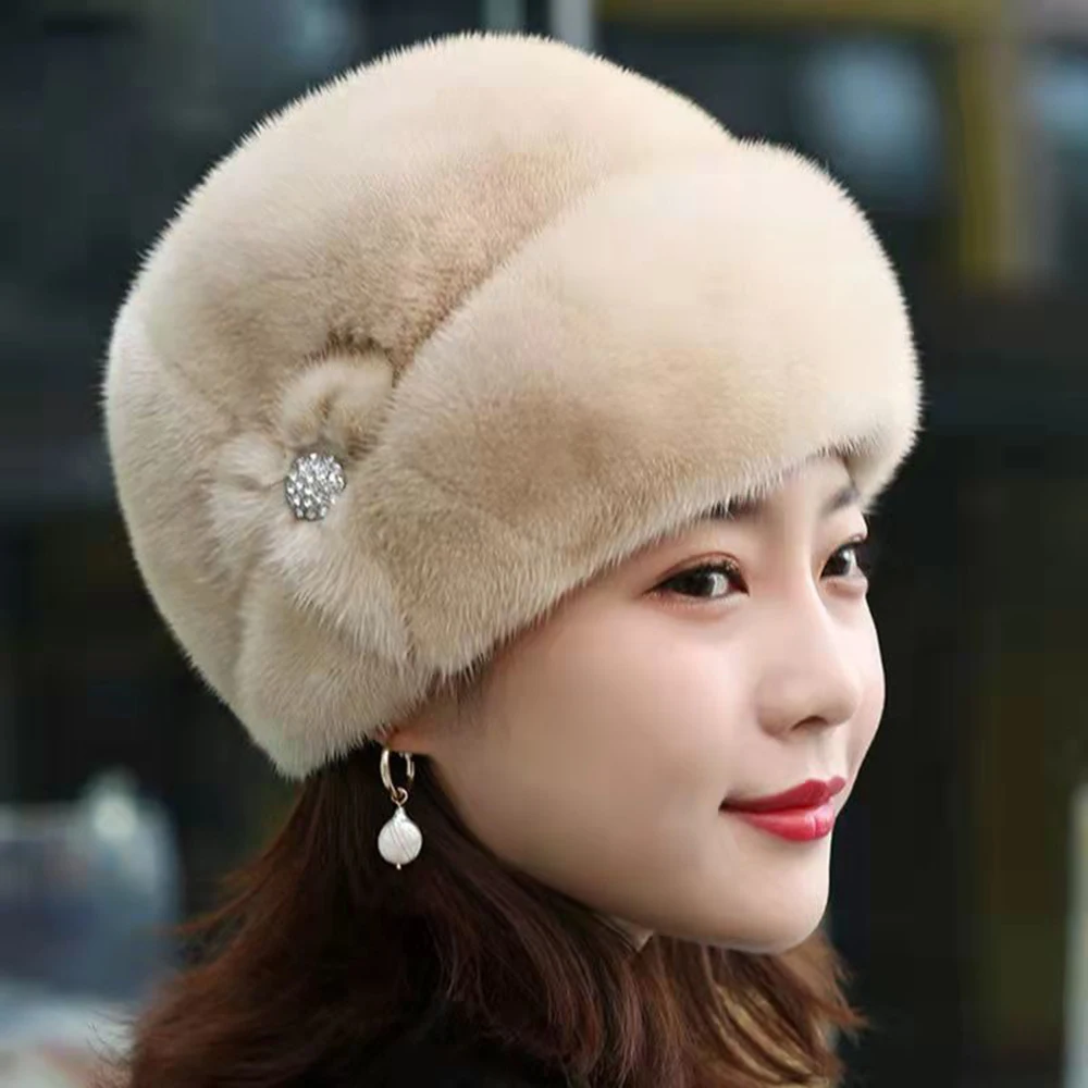 

Outdoor Winter Hat Russian Flower Decor Thickened Luxury Keep Warm Solid Color Autumn Winter Thermal Middle-aged Cap For Women