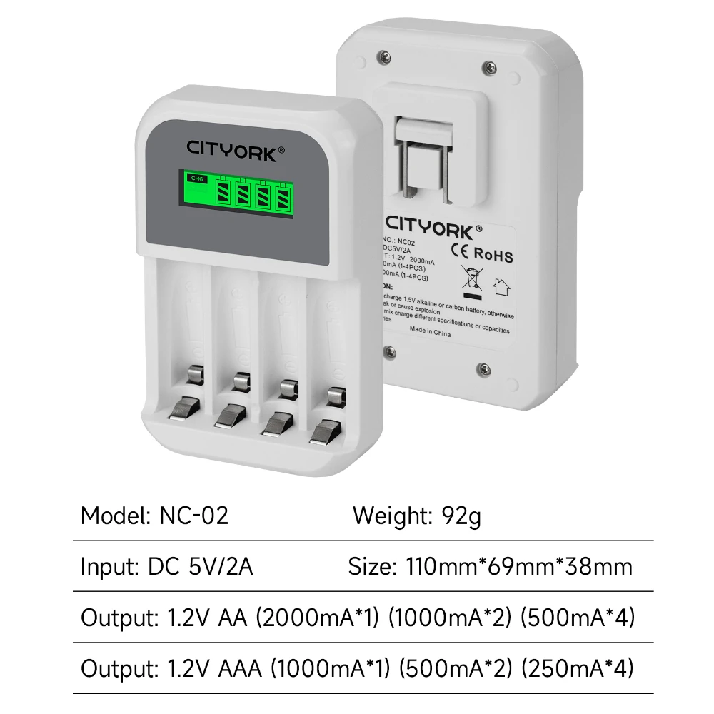 CITYORK 1.2V AAA Ni-MH 1100mAh Rechargeable Batteries 3a battery with 4 Solt LCD display 1.2V AA AAA 2a 3a fast charging charger 3