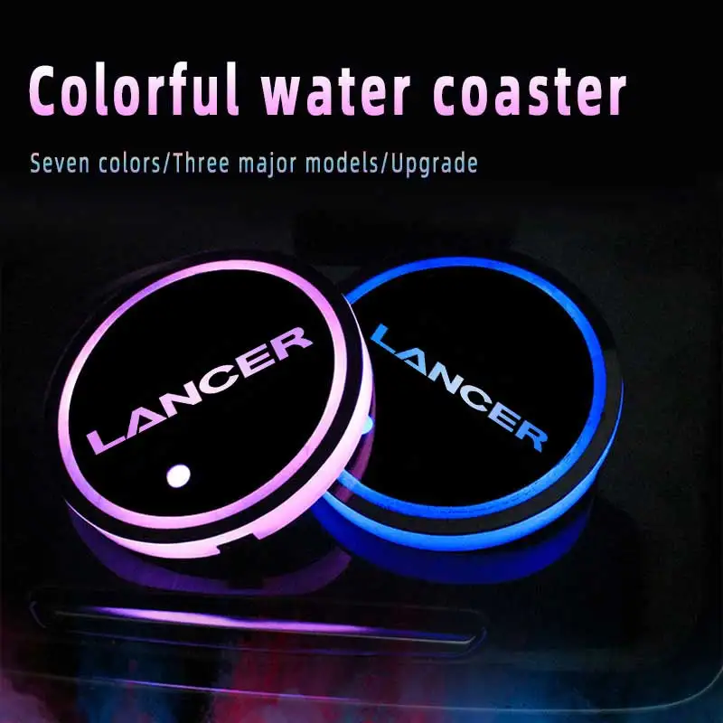 Per Mitsubishi Lancer Logo Luminoso Car Coaster Light Led Auto Water Cup Slot Mat Atmosphere Light Accessories