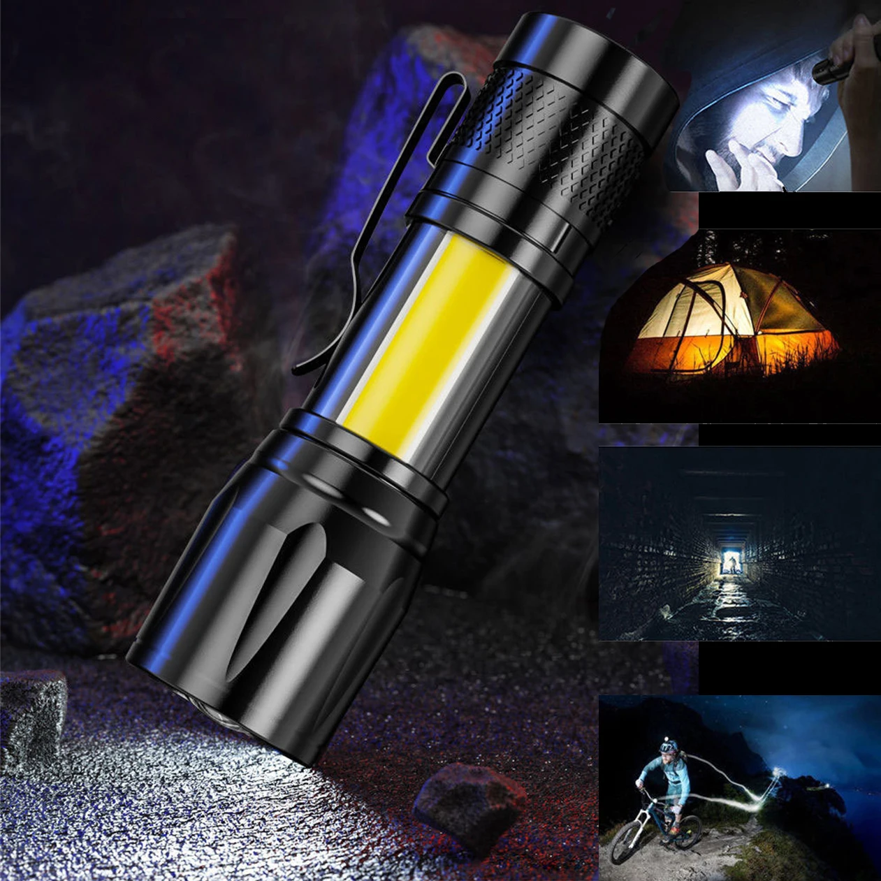 Flashlight Rechargeable Battery LED Flashlight Zoom Torch Outdoor Camping Lamp LED Lantern USB Charging Tactical