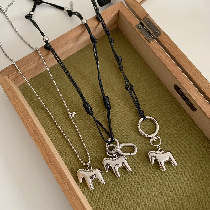 1pc Fashion New Pony Pendant Long Necklace For Women Men Hip-Hop Punk Sweater Chain Jewelry