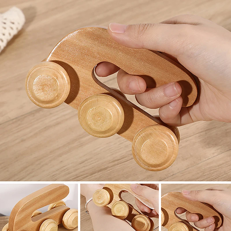 

U-shaped 6 Wheels Wooden Car Roller Relaxing Hand Massage Tool Muscle Relax For Face Neck Head Foot Muscle Relax Hand Pushing