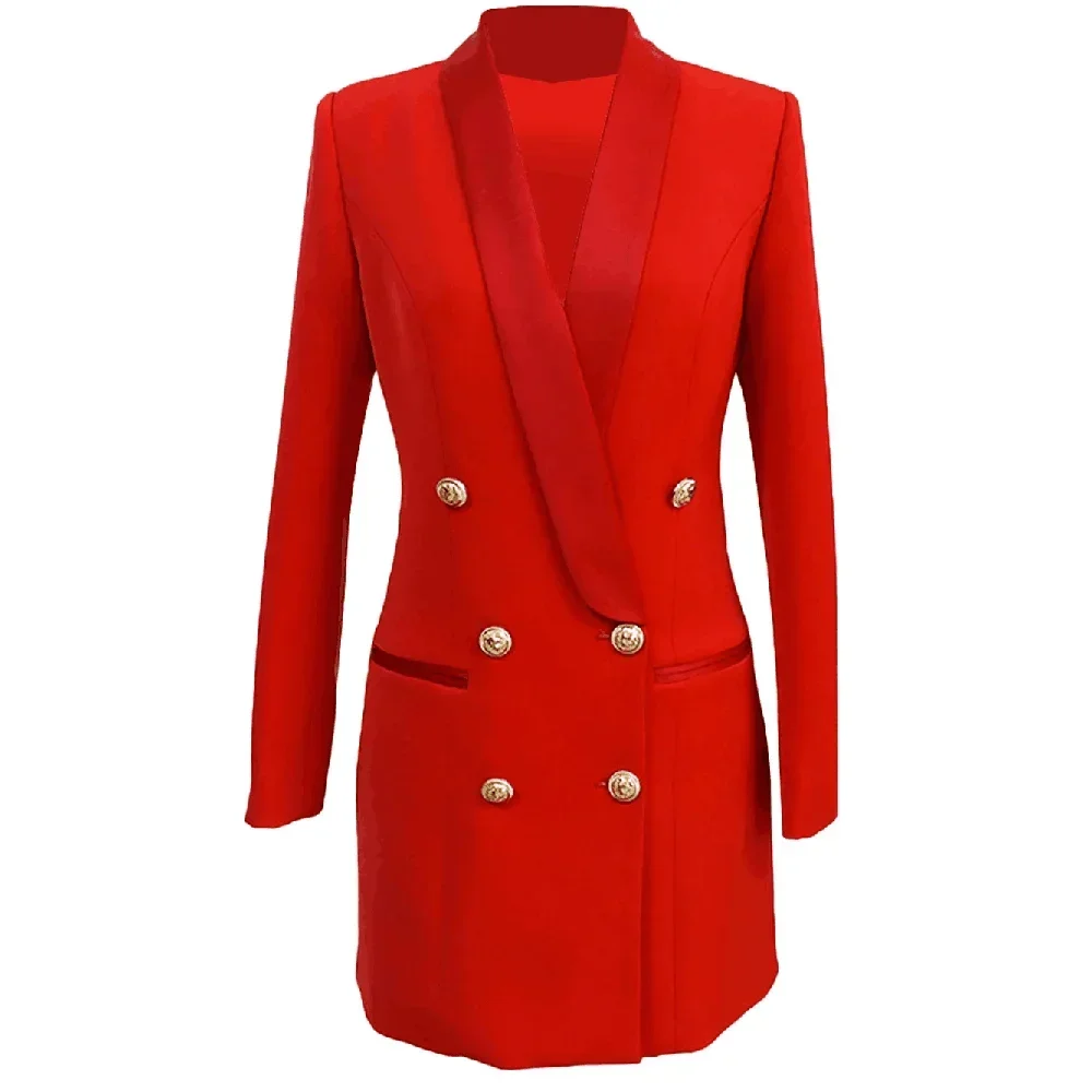 Women Mid-length Double Breasted Jacket Coat Shawl Collar Business Formal Party Dress Metal Button Slim Fit Suit1 Pc