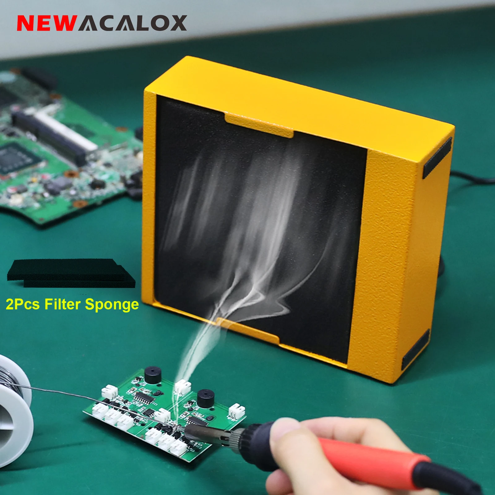 NEWACALOX 30W Soldering Fan Smoke Absorber DIY Working Fan with 2Pcs Filter Sponge 110-240V Welding Fume Extractor for Soldering newacalox eu us 12v welding fume extractor soldering exhaust fan with 3 colors led light 2pcs flexible soldering third hand tool