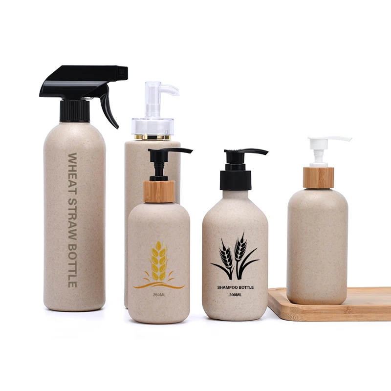 

Biodegradable 250ml 300ml 500ml cosmetic packaging plastic body lotion wheat straw shampoo bottle with pump 400ml