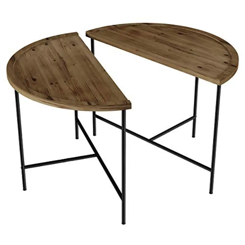 

Rustic Farmhouse Coffee Tables Set of 2 Half-Moon Wood Metal Legs 23.75" Weathered Oak Black Home Office Craft Playroom Ideal