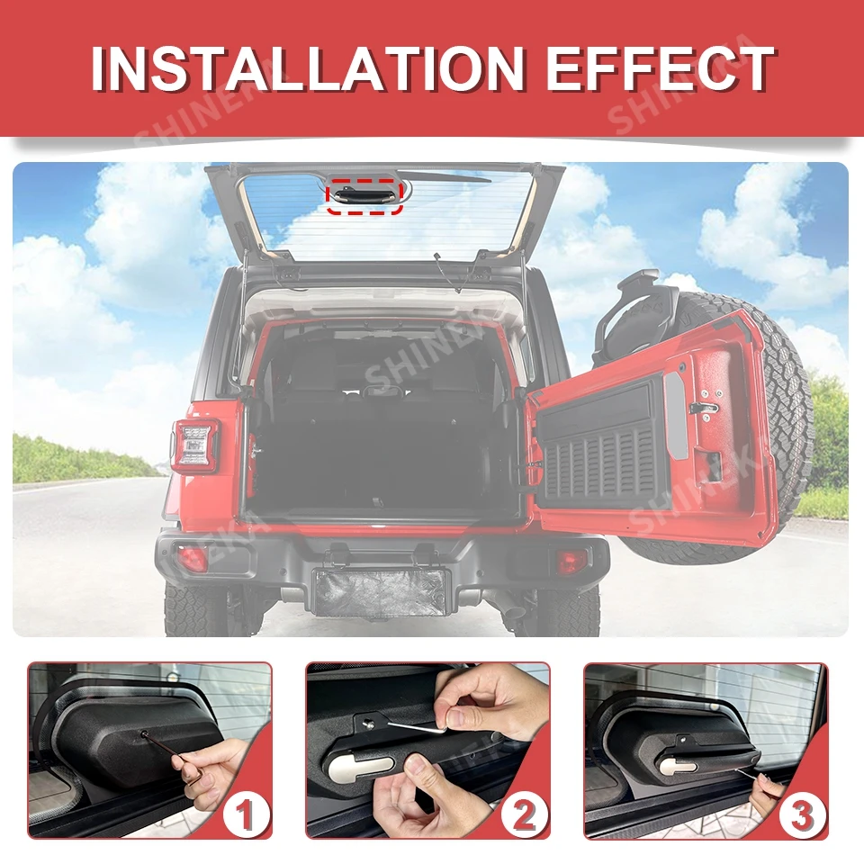 SHINEKA Auto-Heckklappen-Glasgriff für Jeep Wrangler JL 2018 2019 2020 2021 2022 2023 2024 Up Hintertür-Fenstergriff-Zubehör – Detail 5