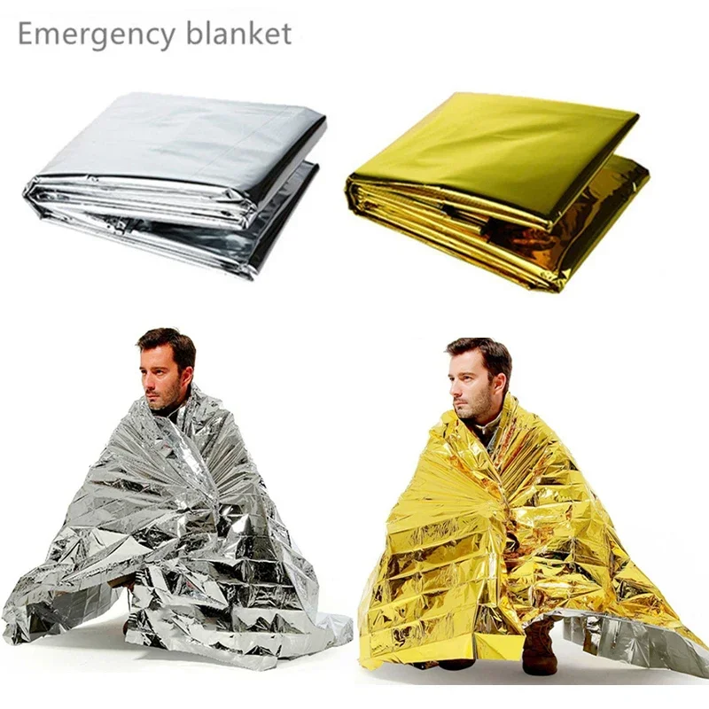 Outdoor Emergency Blanket First Aid Survival Tool Rescue Kit Windproof Foil Thermal Blanket for Hiking Sleeping Camping Mat