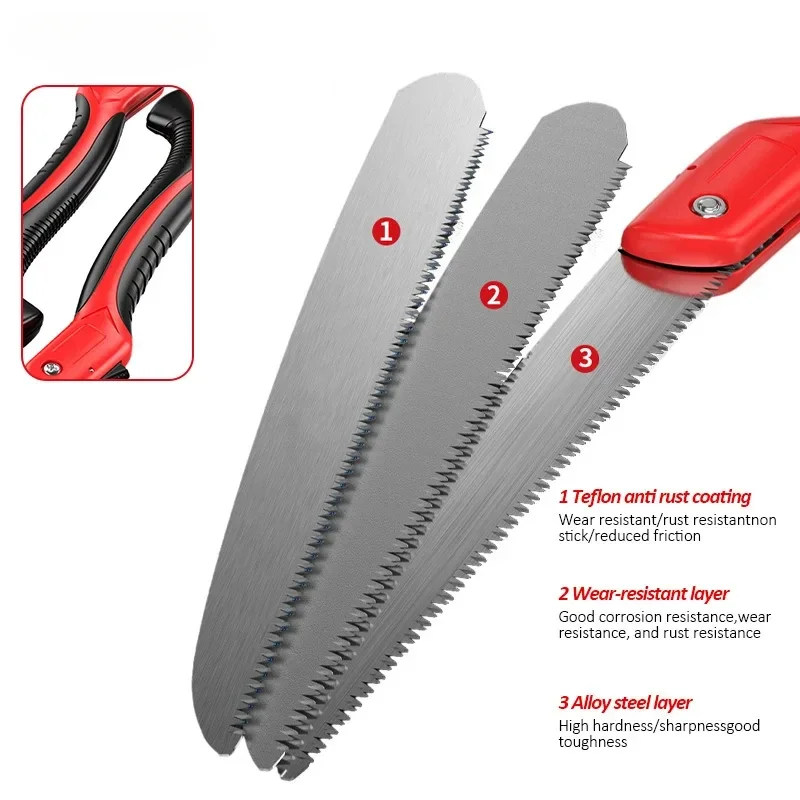 Woodworking Folding Saw, Small Handheld Saw SK9 Steel One-button Folding Design，Sharp Cutting Wood,Camping Steel Garden 3