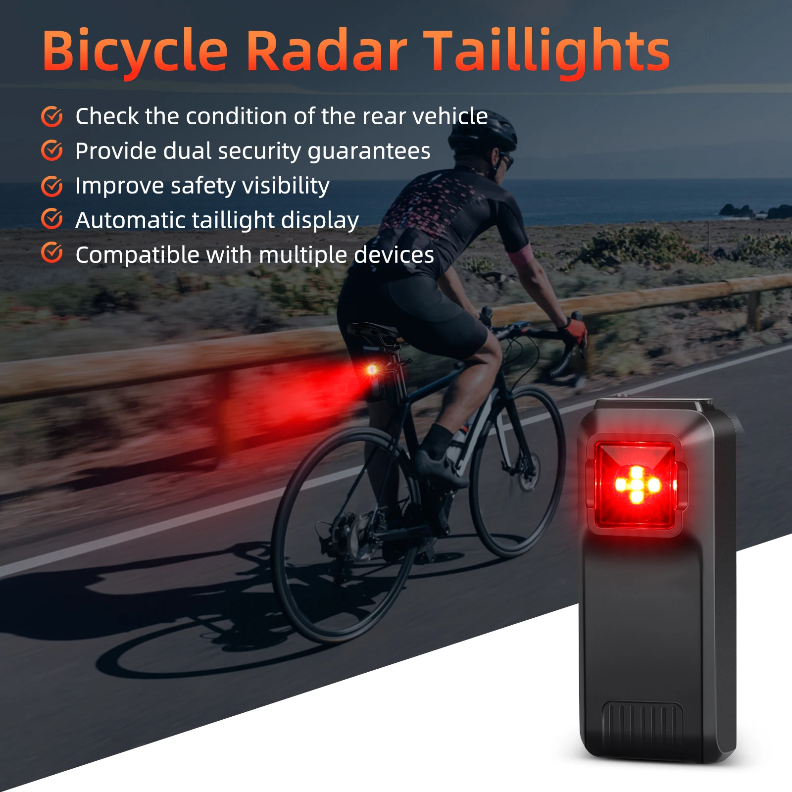 Wsdcam rechargeable bicycle taillight USB bike rear tail lights waterproof radar detection cycling lamp 5 mode blind spot monitor