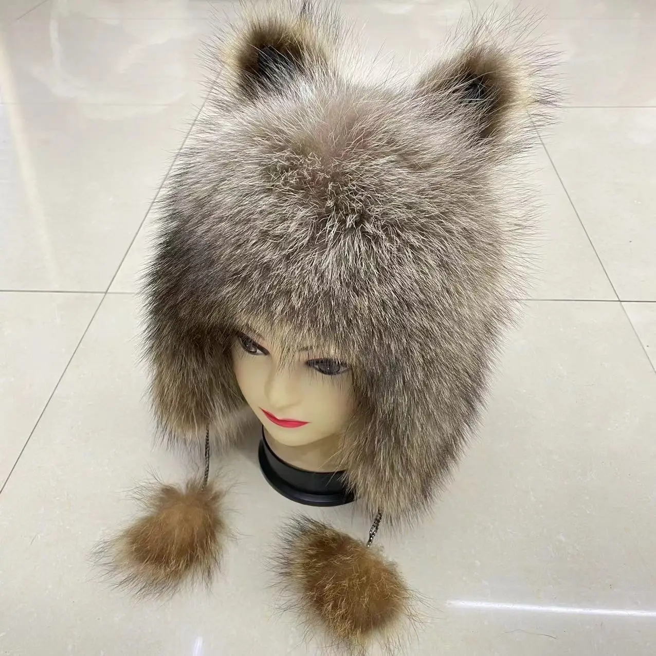 

Шапка авиатора из натурального 100% меха енота для мужчин и женщин