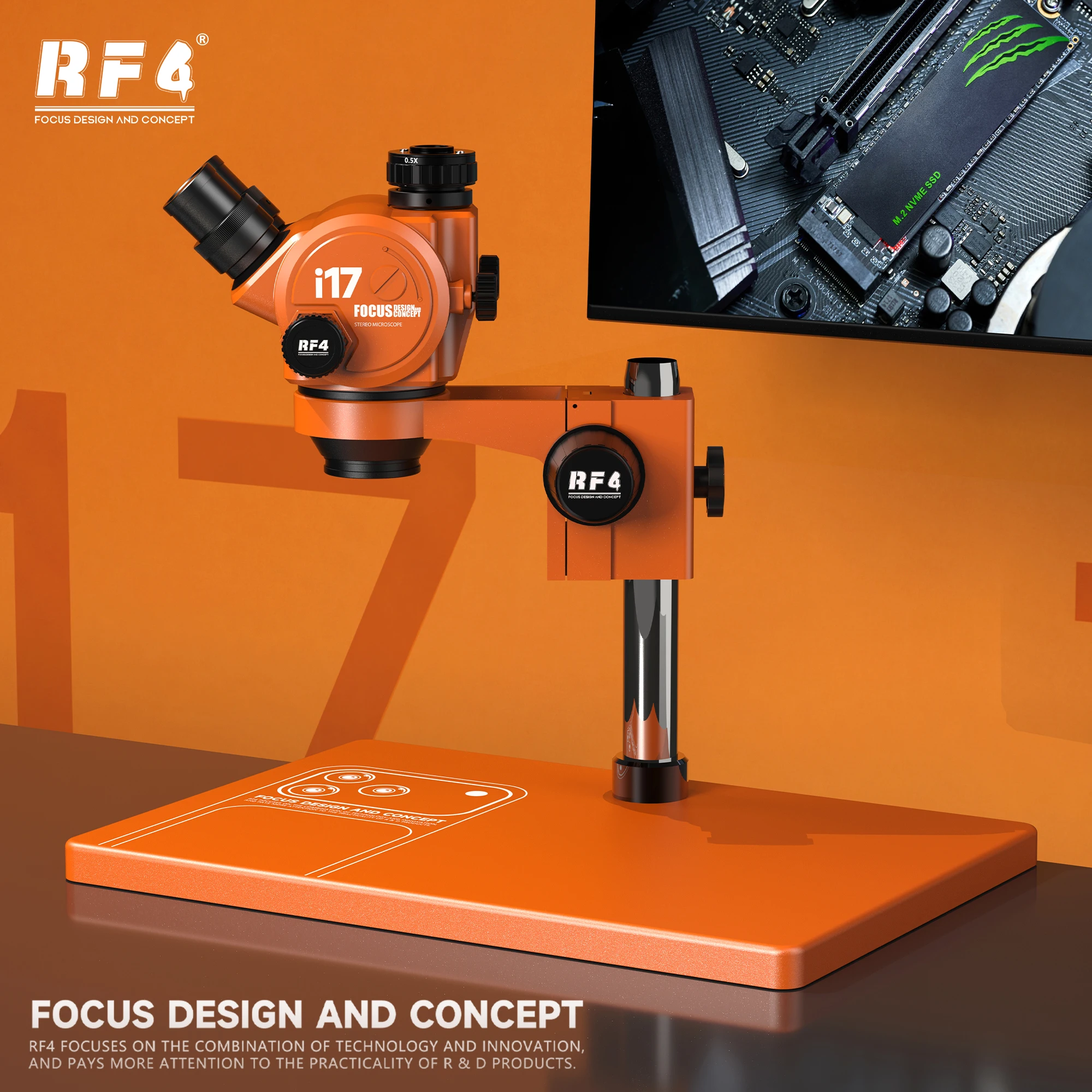새로운 RF4 I17 오렌지 비전 현미경 7X?50X 연속 줌 기능으로 매우 선명한 세부 관찰이 가능하며, 수리 및 검사에 적합합니다.