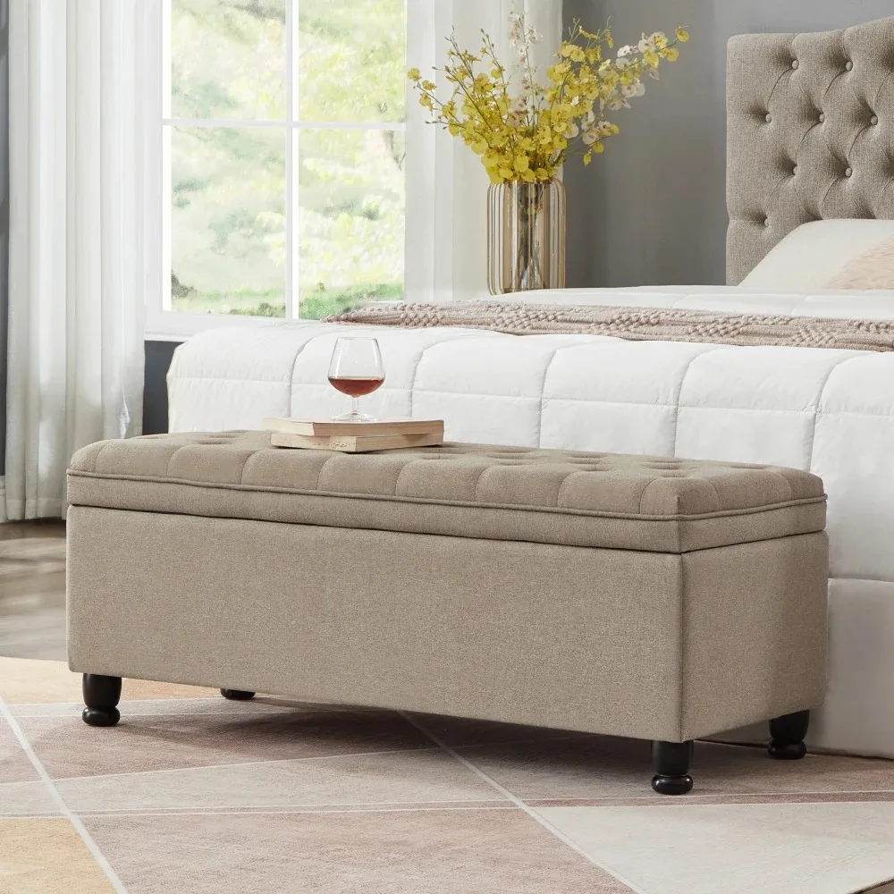 

Storage Ottoman, Linen Fabric Storage Bench, Ottoman with Storage, Foot Stool, Footrest for Living Room, Bedroom