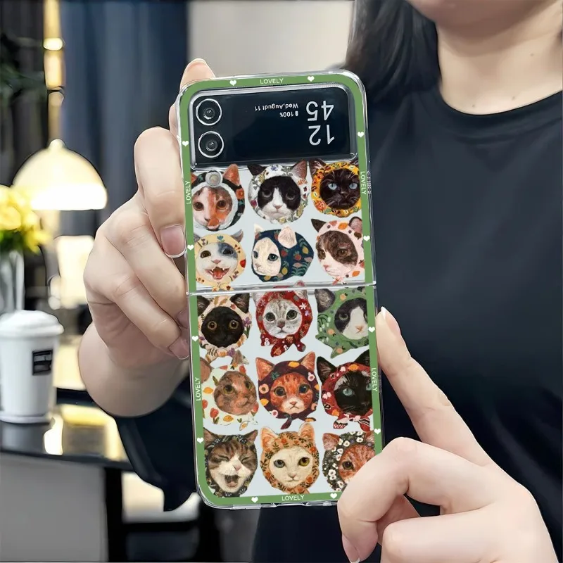 Charming Cartoon Cat Clear Hard Folding Phone Case - Cute Couple & Animal Design