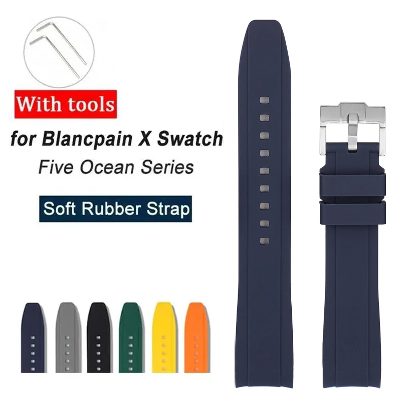 Cinturino In Gomma Siliconica Per Swatch X Blancpain Five Ocean Uomo Donna Cinturino Curvo Impermeabile Accessori Per Bracciale 22Mm