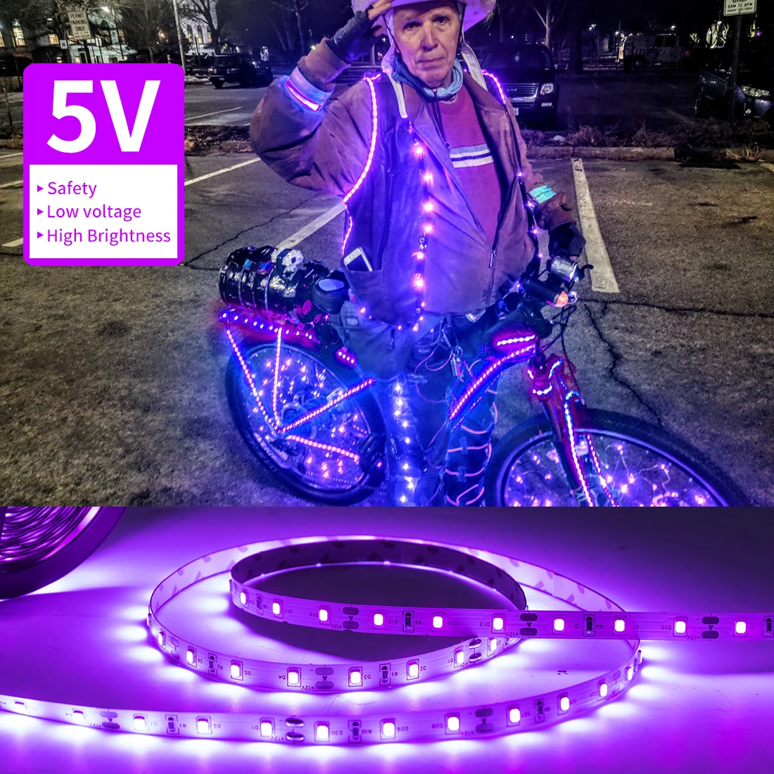 LED UV Strip light, USB Black Bar lamp, battery powered, Halloween glow-in-the-dark neon party decoration, 16.4 ft/5M.