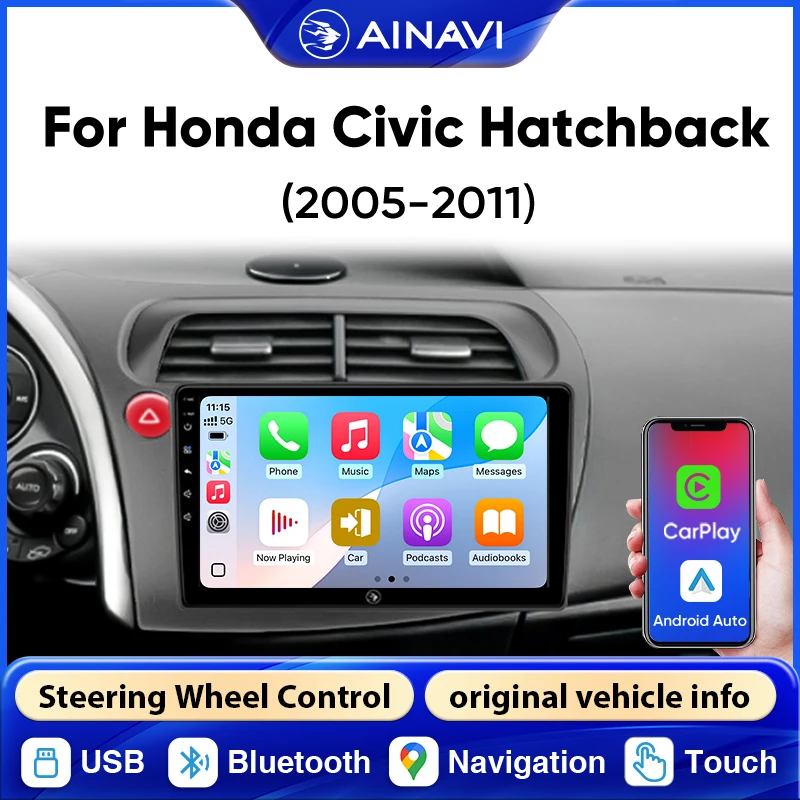 Autoradio AINAVI pour Honda Civic 8ème génération Hatchback 2005-2011 2Din Bluetooth sans fil Carplay Android Auto Carplay Voiture Pantalla Carplay Para Coche Carplay Per Auto Radio Samochodowe Car Stereo Car Audio Systèmes intelligents BT FM USB 9 pouces 1 Autoradio AINAVI pour Honda Civic 8ème génération Hatchback 2005-2011 2Din Bluetooth sans fil Carplay Android Auto Carplay Voiture Pantalla Carplay Para Coche Carplay Per Auto Radio Samochodowe Car Stereo Car Audio Systèmes intelligents BT FM USB 9 pouces 1