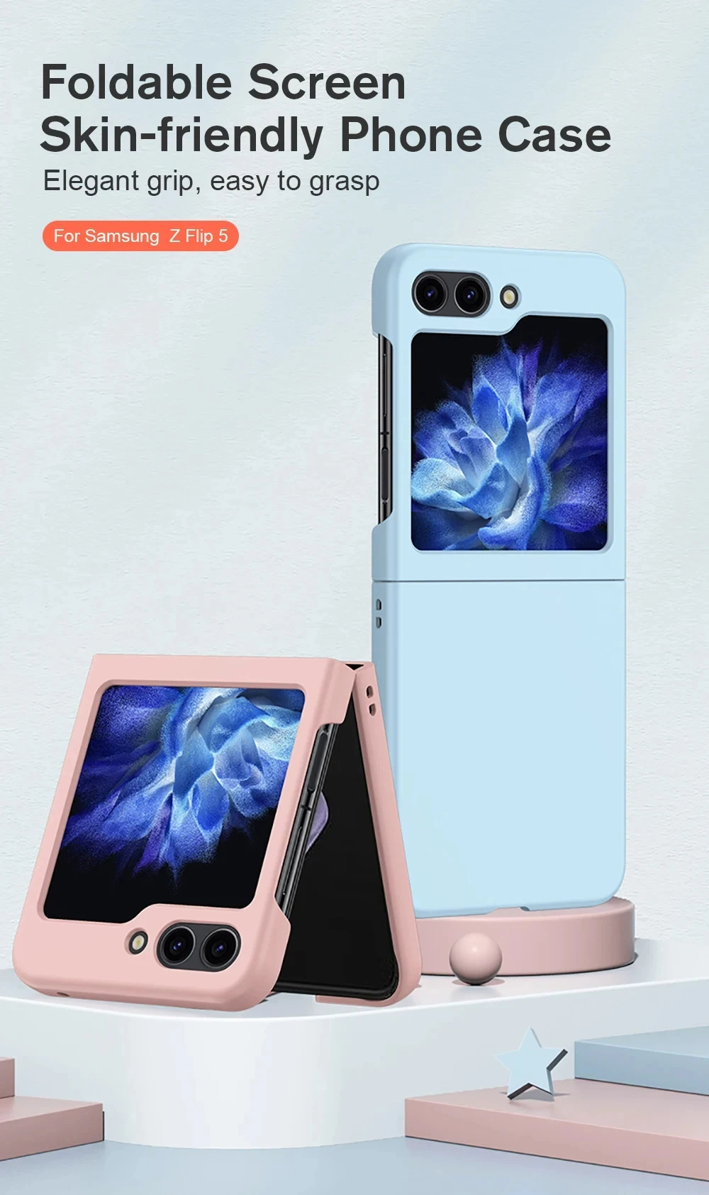 Foldable Screen-Friendly Case with Full Lens Protector - Skin-Friendly Back Cover