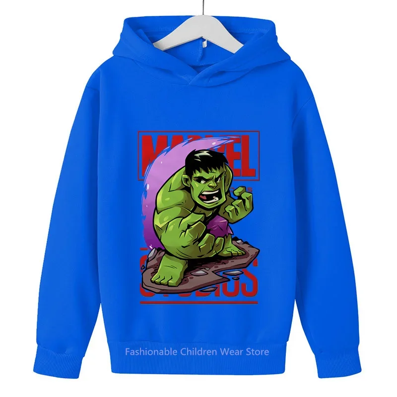 

Marvel Avengers Q-Style Hulk Cartoon Kids' Pullover Hoodie - Ideal for Autumn/Spring Outdoor Adventures