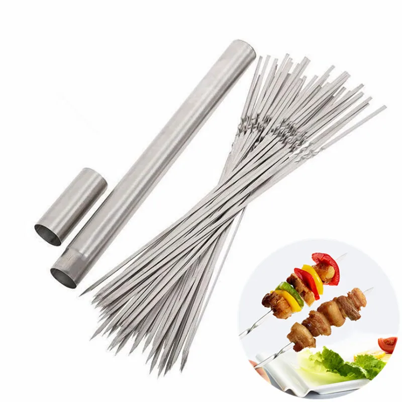 Reusable Barbecue Skewers Storage Tube Stainless Steel BBQ Needle Stick Outdoor Camping Picnic Tool 10-20pcs barbecue skewers bbq grilling accessories