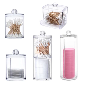 Acrylic Makeup Organizer Cotton Swabs Qtip Container Cosmetic Makeup Cotton Pad Organizer Jewelry Storage Box(Empty Box)