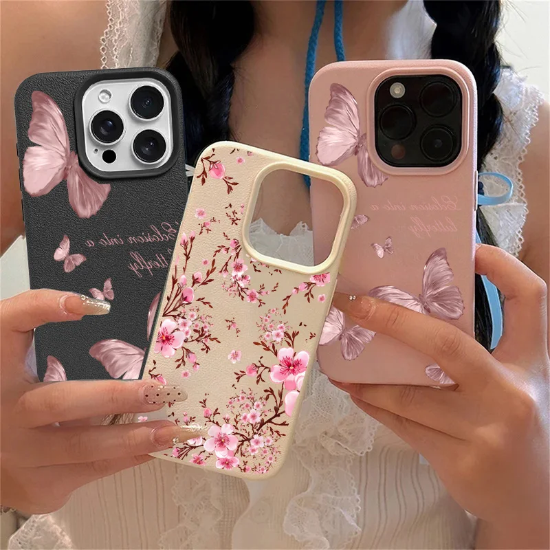 Elegant Flower Butterfly Leather Candy Phone Case Cover