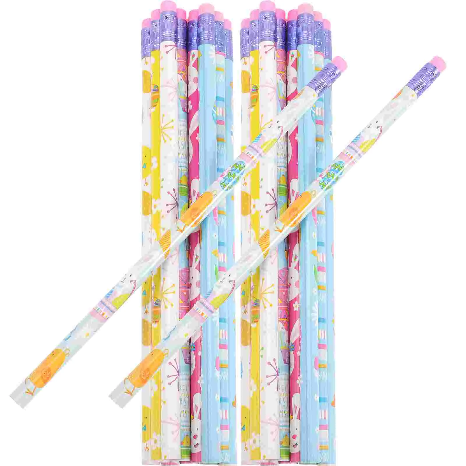 

50 Pcs Easter Pencil Cartoon Pencils with Erasers Stationery School Writing Basket Drawing Rubbers The End for Students