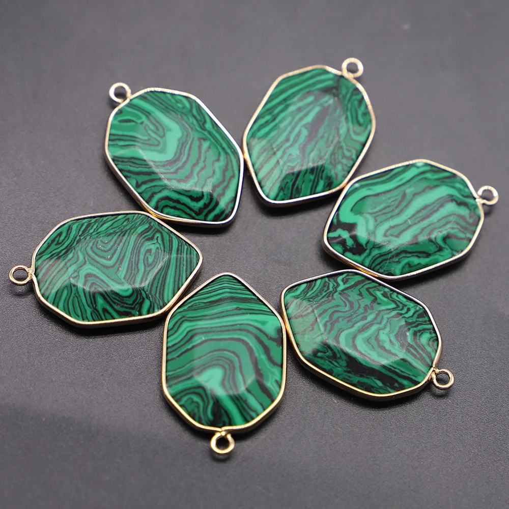 Natural Blue Turquoise Polygonal Pendants Oval Malachite Single Hole Necklaces Charm Earrings Jewelry Accessories 5Pcs Wholesale