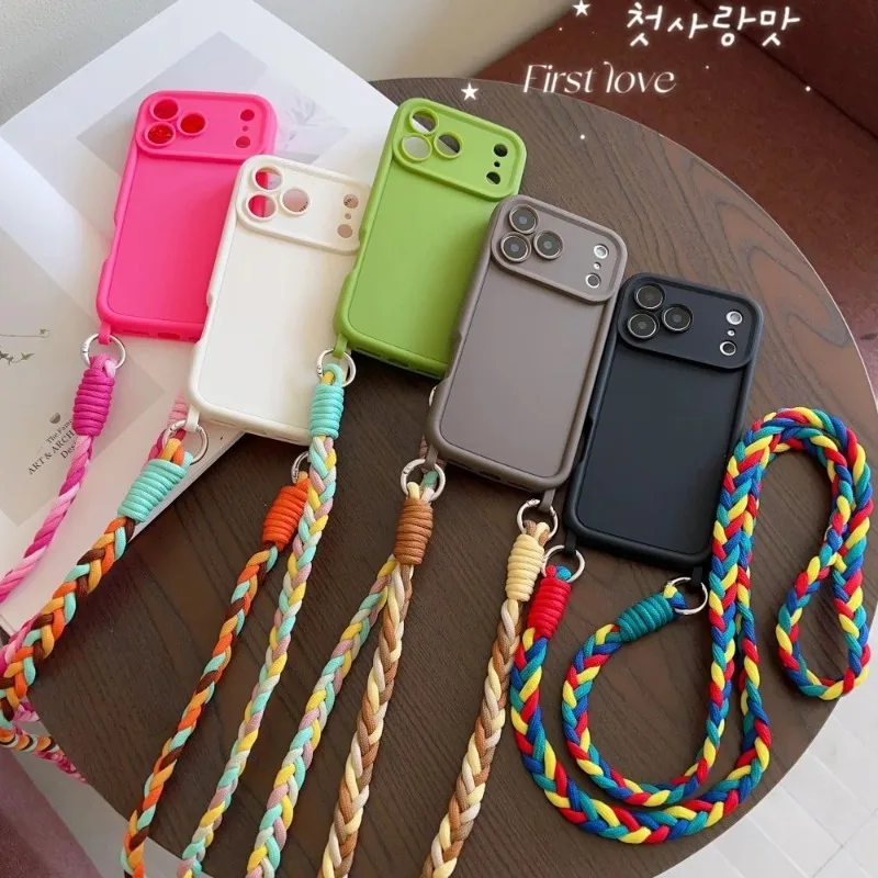 Crossbody Lanyard Braided Cord Liquid Silicone Phone Case with Necklace Strap