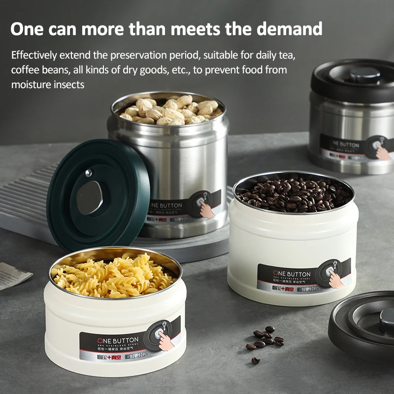 Coffee Bean Tank 750/1100/1600ML Stainless Steel Grain Tea Nut Keep Fresh Storage Box Kitchen Airtight Sealed
