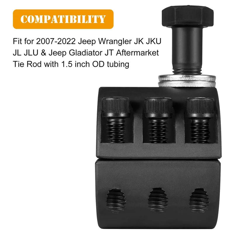 Steering Stabilizer Tie Rod Clamp (1-1/2" OD Tube) with Steering Stabilizer Relocation Bolt for Jeep Wrangler JK JL JT 2007-