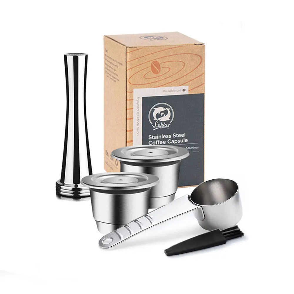 Reusable Stainless Steel Espresso Capsule with Refillable Coffee Pods and Rubber Seals