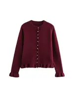 Women's Ruffled Knit Cardigan Sweater O-Neck Long Sleeve Chic Top with Front Buttons Fashion Outerwear - Image 2