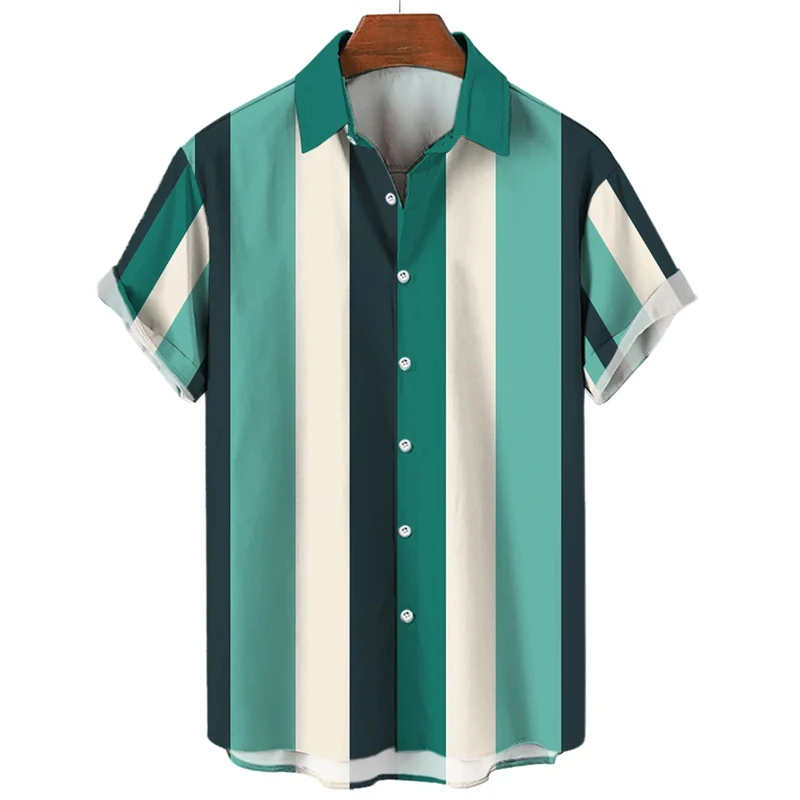 thumbnail image 1 of Camisa de moda con estampado de rayas, blusas de verano de gran tamaño para hombre, ropa informal de manga corta con botones, blusas de gran tamaño, camisas hawaianas, 1 of 4