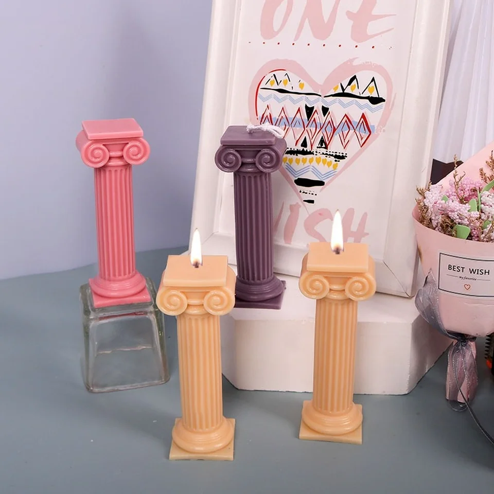 EXQULEG - Moule à Bougie 3D En Silicone - Colonne Romaine Grecque Antique - Pour Cire Et Plâtre - DIY Déco
