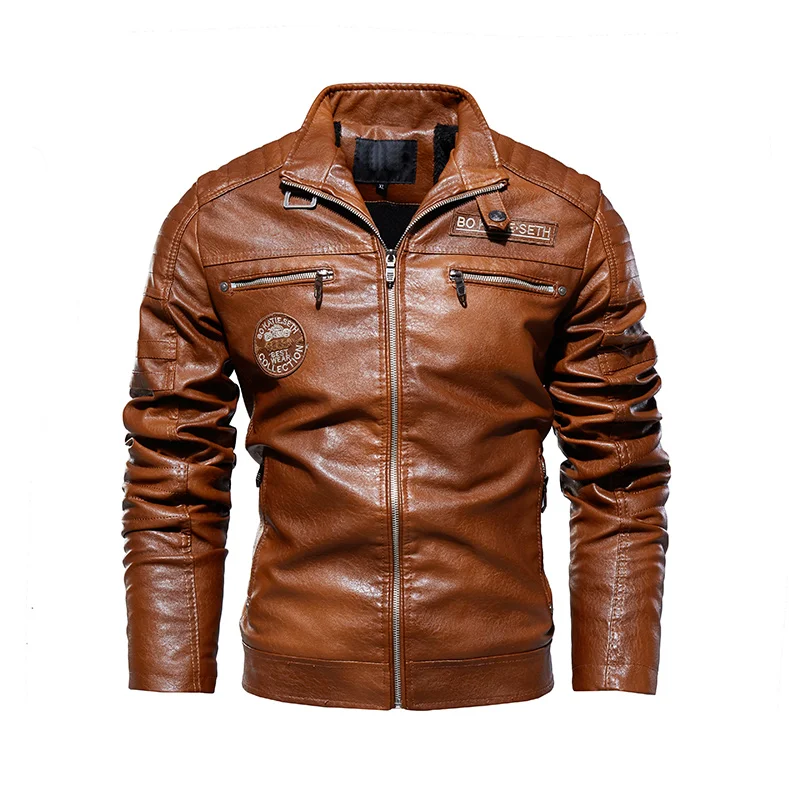 Men's Leather Jackets Autumn And Winter Casual Motorcycle Slim PU Jacket Biker Leather Warm Overcoat