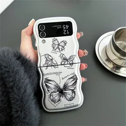 Fashion Butterfly Matte Silver Phone Case with Wave Border and Pendant Cover for Samsung Z Flip5 (ZMHD DK)