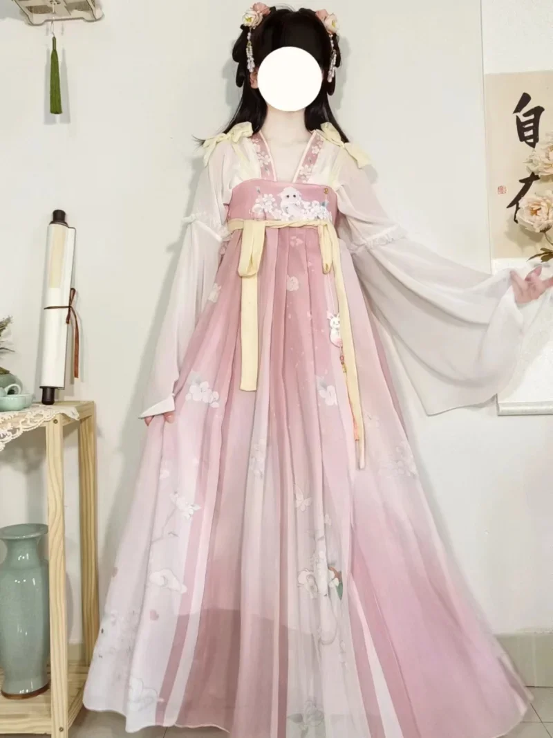 

Chinese Hanfu Dresses Women Ancient Traditional Cartoon Print Hanfu Sets Carnival Fairy Cosplay Costume Pink Hanfu Dance Dress
