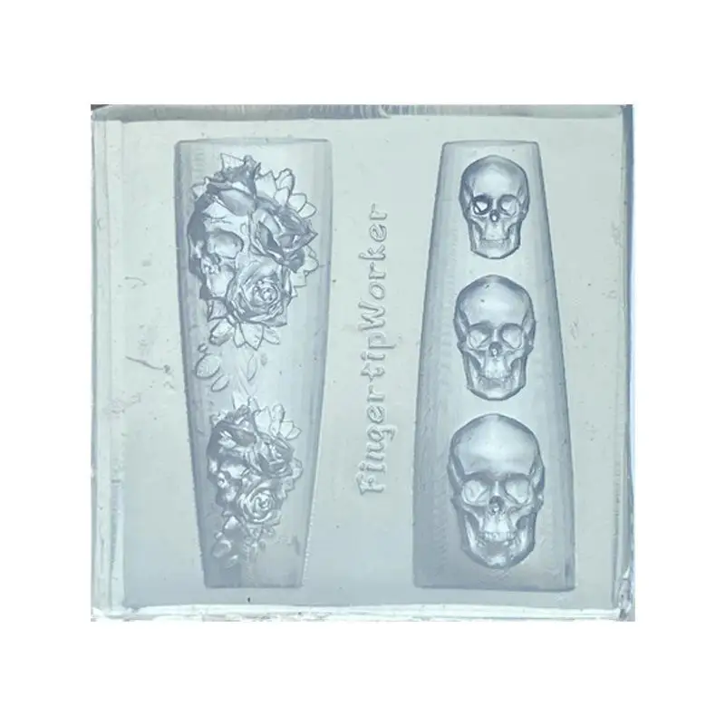 **1pc 로즈 스컬 3D 실리콘 네일 아트 몰드 꽃 꽃무늬 DIY 투명 템플릿 네일 아트 장식 매니큐어 디자인 도구
