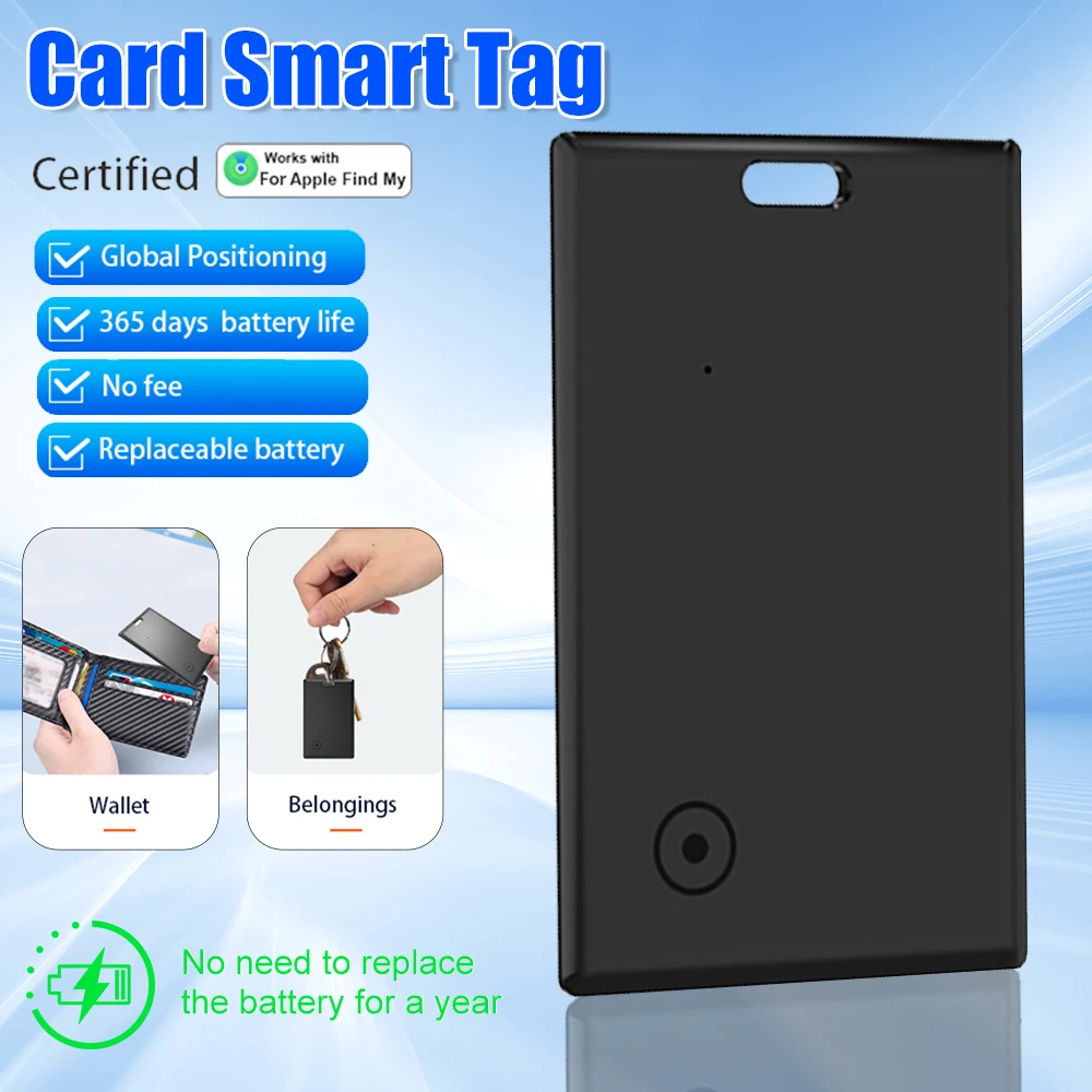 Smart Card Wallet Tracker Card Bluetooth-Compatible Thin GPS Item Finder Work with Find My for Luggage Purse Passport