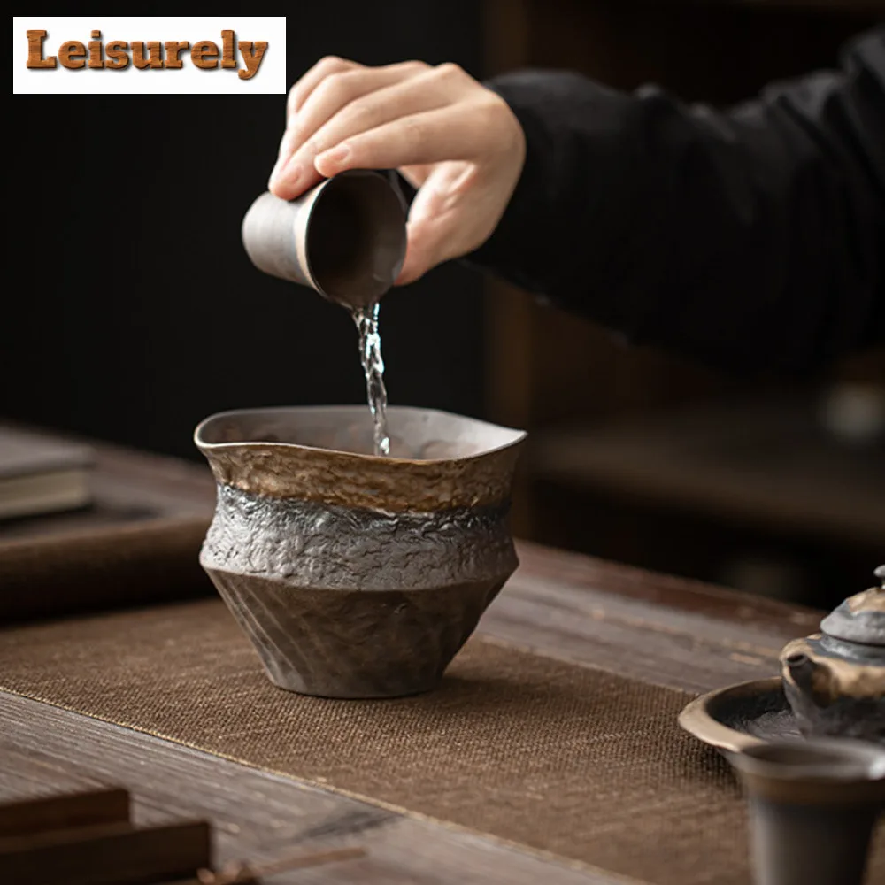 60ml Retro Gilded Iron Glaze Jianshui Zen Rough Pottery Tea Washing Basin Writing-brush Washer Chaxi Chinese Tea Set Collection