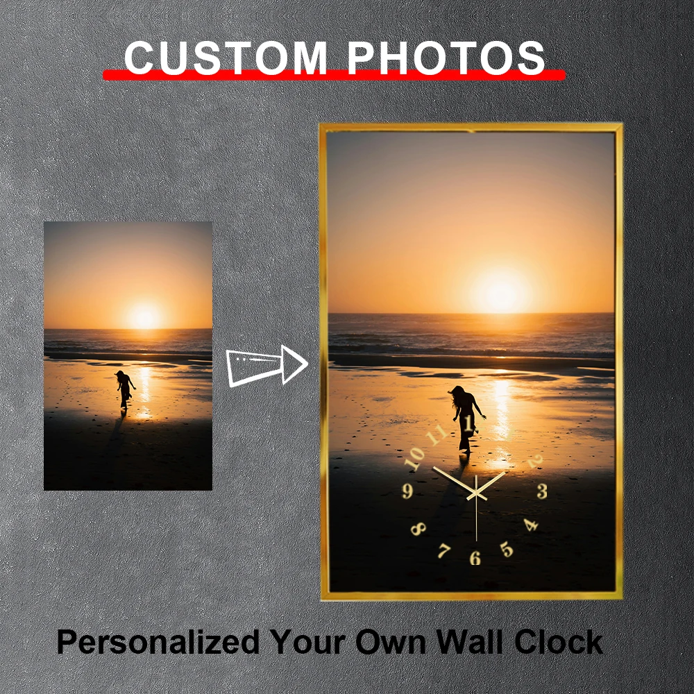 

Send Photos to Customize Art Clock Digital Wall Clock Aluminum Alloy Frame 25X40CM Tempered Glass Clock Silent Clock Family Gift